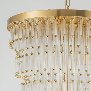 LightFixturesUSA - Statement Luxury Glass Tassel Tiered Round Entry Chandelier - Chandelier - Brass - 