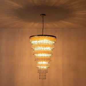 LightFixturesUSA - Statement Luxury Glass Tassel Tiered Round Entry Chandelier - Chandelier - Brass - 