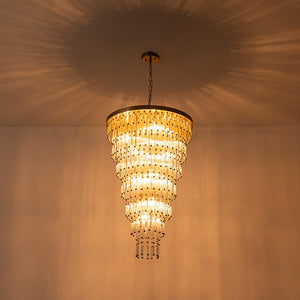 LightFixturesUSA - Statement Luxury Glass Tassel Tiered Round Entry Chandelier - Chandelier - Brass - 