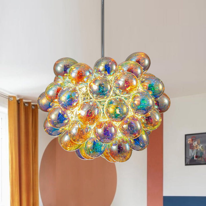 LightFixturesUSA-Stylish Bauhaus Cluster Stained Glass Bubble Chandelier-Chandelier-Nickel-