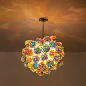 LightFixturesUSA-Stylish Bauhaus Cluster Stained Glass Bubble Chandelier-Chandelier-Nickel-