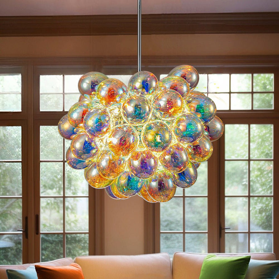 LightFixturesUSA-Stylish Bauhaus Cluster Stained Glass Bubble Chandelier-Chandelier-Nickel-