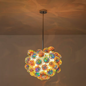 LightFixturesUSA-Stylish Bauhaus Cluster Stained Glass Bubble Chandelier-Chandelier-Nickel-