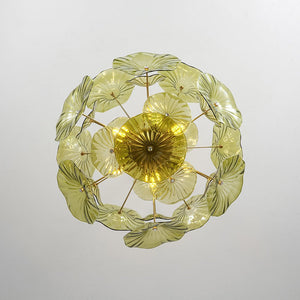 LightFixturesUSA - Summer Art Deco Bloom Green Lotus Leaf Sunburst Chandelier - Chandelier - Brass - 