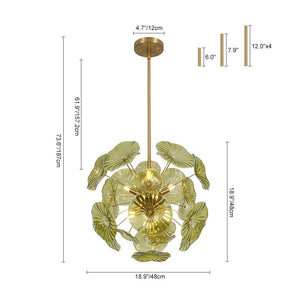 LightFixturesUSA - Summer Art Deco Bloom Green Lotus Leaf Sunburst Chandelier - Chandelier - Brass - 