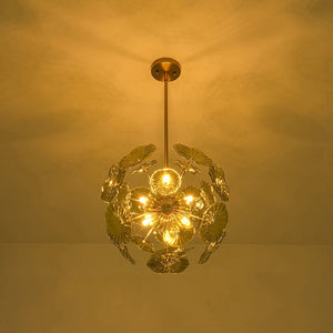 LightFixturesUSA - Summer Art Deco Bloom Green Lotus Leaf Sunburst Chandelier - Chandelier - Brass - 