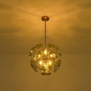 LightFixturesUSA - Summer Art Deco Bloom Green Lotus Leaf Sunburst Chandelier - Chandelier - Brass - 