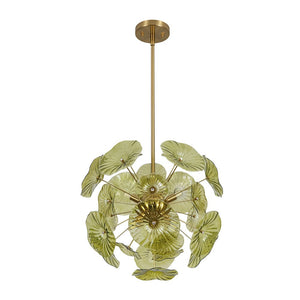 LightFixturesUSA - Summer Art Deco Bloom Green Lotus Leaf Sunburst Chandelier - Chandelier - Brass - 