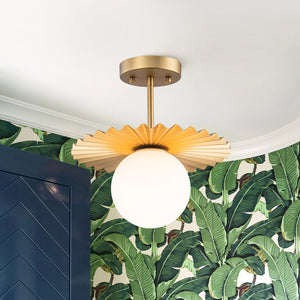 LightFixturesUSA - Sunburst Brass 1 - Light Shine Opal Glass Globe Pendant - Pendant Light - Brass - 