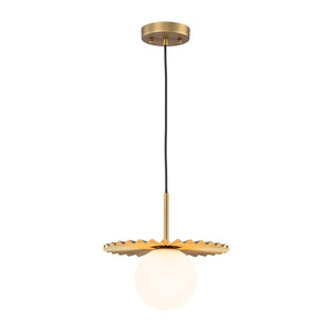 LightFixturesUSA - Sunburst Brass 1 - Light Shine Opal Glass Globe Pendant - Pendant Light - Brass - 