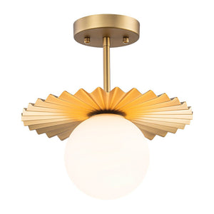 LightFixturesUSA - Sunburst Brass 1 - Light Shine Opal Glass Globe Pendant - Pendant Light - Brass - 