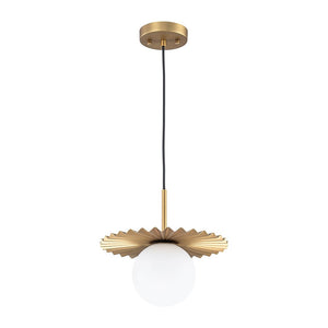 LightFixturesUSA - Sunburst Brass 1 - Light Shine Opal Glass Globe Pendant - Pendant Light - Brass - 