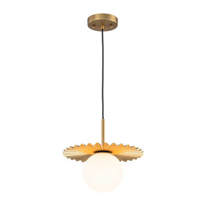 LightFixturesUSA - Sunburst Brass 1 - Light Shine Opal Glass Globe Pendant - Pendant Light - Brass - 