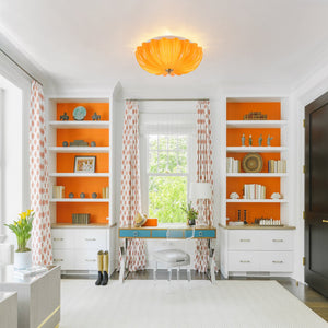 LightFixturesUSA-Sunshine Orange Glass Pleated Flower Scalloped Ceiling Light-Ceiling Light-13.8 in-