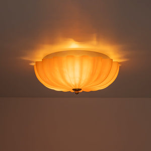 LightFixturesUSA-Sunshine Orange Glass Pleated Flower Scalloped Ceiling Light-Ceiling Light-13.8 in-