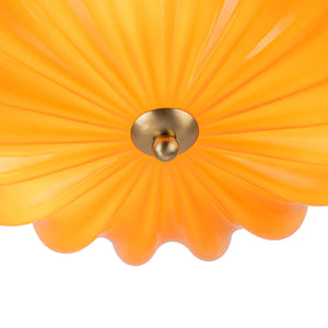 LightFixturesUSA-Sunshine Orange Glass Pleated Flower Scalloped Ceiling Light-Ceiling Light-13.8 in-