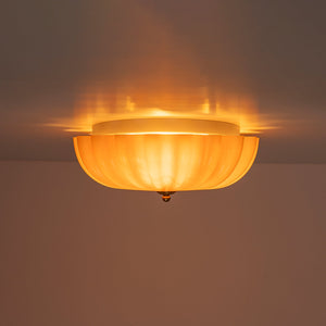 LightFixturesUSA-Sunshine Orange Glass Pleated Flower Scalloped Ceiling Light-Ceiling Light-13.8 in-