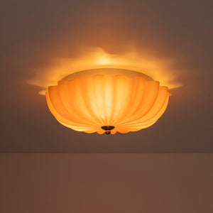LightFixturesUSA-Sunshine Orange Glass Pleated Flower Scalloped Ceiling Light-Ceiling Light-13.8 in-
