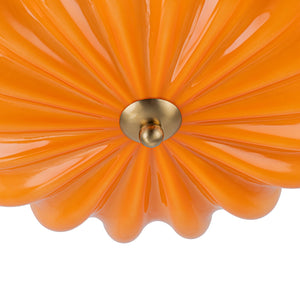 LightFixturesUSA-Sunshine Orange Glass Pleated Flower Scalloped Ceiling Light-Ceiling Light-13.8 in-