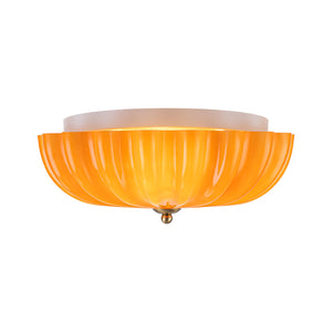 LightFixturesUSA-Sunshine Orange Glass Pleated Flower Scalloped Ceiling Light-Ceiling Light-13.8 in-