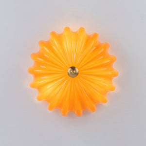 LightFixturesUSA-Sunshine Orange Glass Pleated Flower Scalloped Ceiling Light-Ceiling Light-13.8 in-