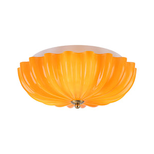 LightFixturesUSA-Sunshine Orange Glass Pleated Flower Scalloped Ceiling Light-Ceiling Light-13.8 in-