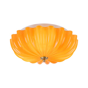 LightFixturesUSA-Sunshine Orange Glass Pleated Flower Scalloped Ceiling Light-Ceiling Light-13.8 in-