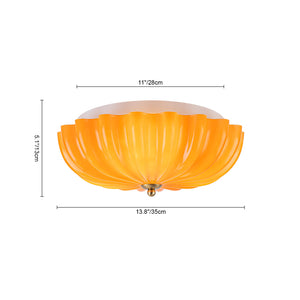 LightFixturesUSA-Sunshine Orange Glass Pleated Flower Scalloped Ceiling Light-Ceiling Light-13.8 in-