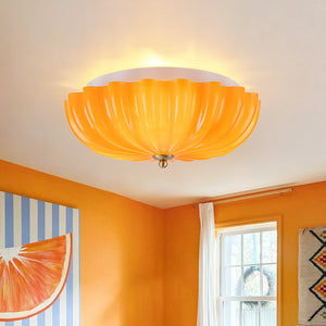 LightFixturesUSA-Sunshine Orange Glass Pleated Flower Scalloped Ceiling Light-Ceiling Light-13.8 in-