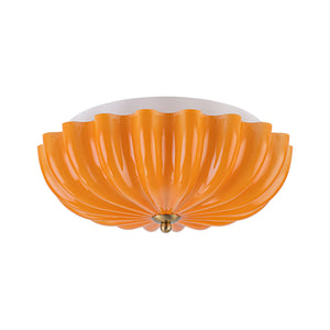 LightFixturesUSA-Sunshine Orange Glass Pleated Flower Scalloped Ceiling Light-Ceiling Light-13.8 in-