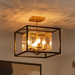 LightFixturesUSA - Textured Glass Candle Style Square Lantern Ceiling Light - Ceiling Light - 14 in - 
