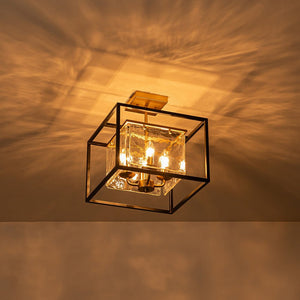 LightFixturesUSA - Textured Glass Candle Style Square Lantern Ceiling Light - Ceiling Light - 14 in - 