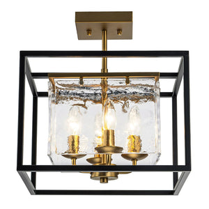LightFixturesUSA - Textured Glass Candle Style Square Lantern Ceiling Light - Ceiling Light - 14 in - 