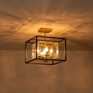 LightFixturesUSA - Textured Glass Candle Style Square Lantern Ceiling Light - Ceiling Light - 14 in - 
