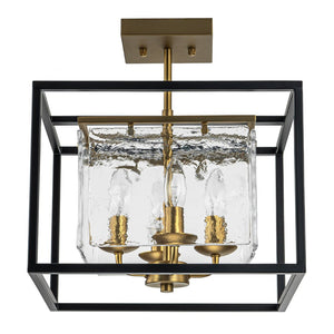 LightFixturesUSA - Textured Glass Candle Style Square Lantern Ceiling Light - Ceiling Light - 14 in - 