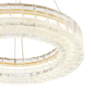 LightFixturesUSA - Textured Glass Icy Style Ring Dimmable LED Chandelier - Chandelier - Brass - 
