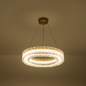 LightFixturesUSA - Textured Glass Icy Style Ring Dimmable LED Chandelier - Chandelier - Brass - 