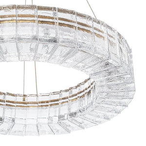 LightFixturesUSA - Textured Glass Icy Style Ring Dimmable LED Chandelier - Chandelier - Brass - 