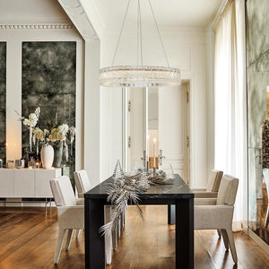 LightFixturesUSA - Textured Glass Icy Style Ring Dimmable LED Chandelier - Chandelier - Brass - 
