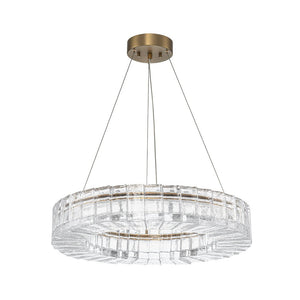 LightFixturesUSA - Textured Glass Icy Style Ring Dimmable LED Chandelier - Chandelier - Brass - 