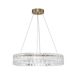 LightFixturesUSA - Textured Glass Icy Style Ring Dimmable LED Chandelier - Chandelier - Brass - 