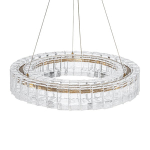 LightFixturesUSA - Textured Glass Icy Style Ring Dimmable LED Chandelier - Chandelier - Brass - 