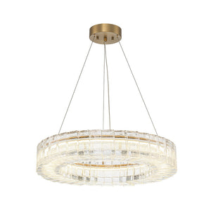 LightFixturesUSA - Textured Glass Icy Style Ring Dimmable LED Chandelier - Chandelier - Brass - 