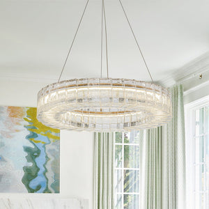 LightFixturesUSA - Textured Glass Icy Style Ring Dimmable LED Chandelier - Chandelier - Brass - 