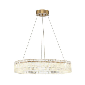 LightFixturesUSA - Textured Glass Icy Style Ring Dimmable LED Chandelier - Chandelier - Brass - 