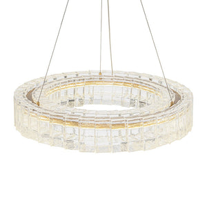 LightFixturesUSA - Textured Glass Icy Style Ring Dimmable LED Chandelier - Chandelier - Brass - 