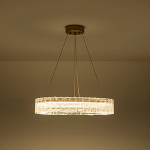 LightFixturesUSA - Textured Glass Icy Style Ring Dimmable LED Chandelier - Chandelier - Brass - 