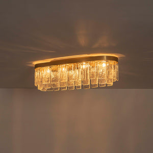 LightFixturesUSA-Tiered Hammered Water Glass Linear Flush Mount Ceiling Light-Ceiling Light-Brass-