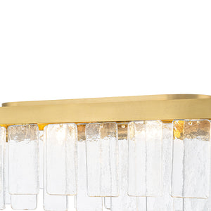 LightFixturesUSA-Tiered Hammered Water Glass Linear Flush Mount Ceiling Light-Ceiling Light-Brass-
