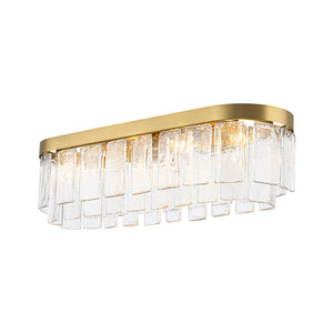 LightFixturesUSA-Tiered Hammered Water Glass Linear Flush Mount Ceiling Light-Ceiling Light-Brass-